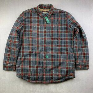LL Bean Mens Sherpa-Lined Scotch Plaid Shirt Slightly Fitted Large Tall Gray Red
